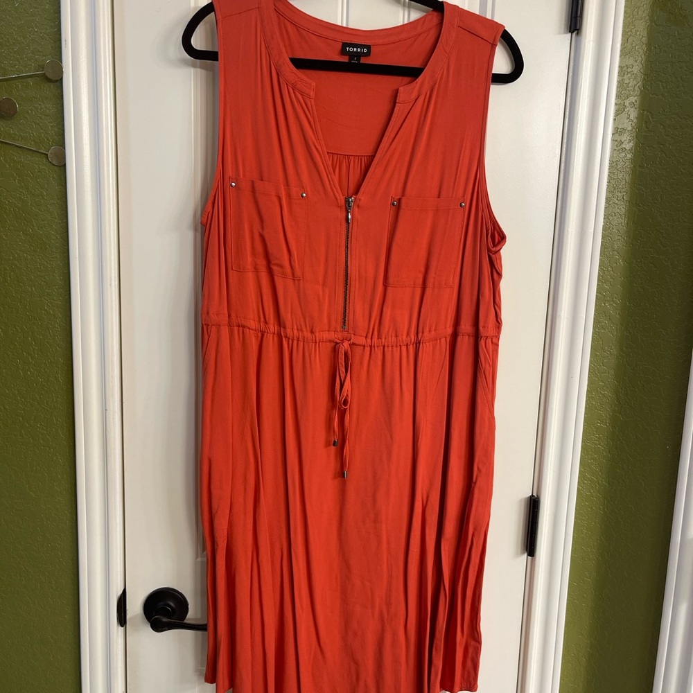Orange Sleeveless Dress with Zipper